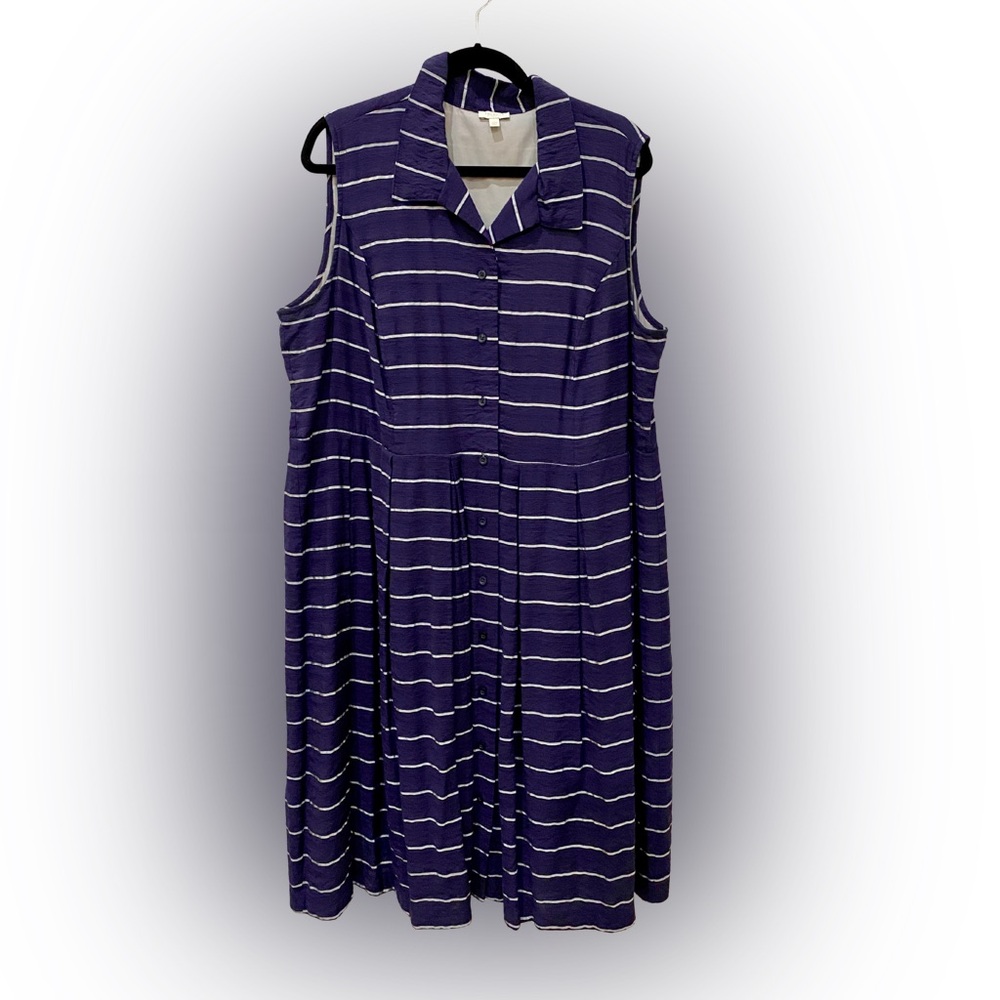 Talbots Navy and Grey Striped Sleeveless Dress